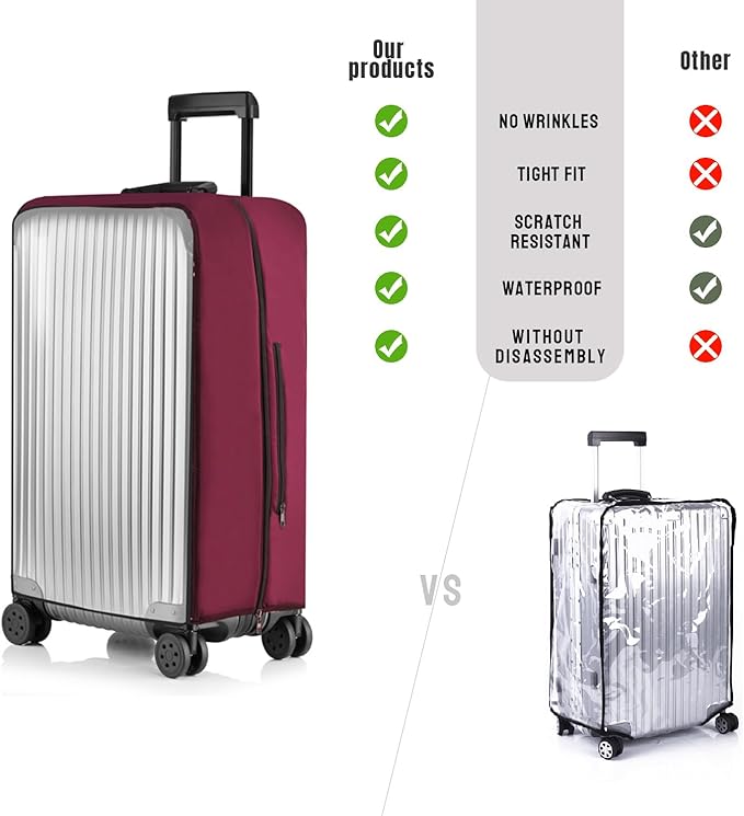 No Disassembly Suitcase Covers for Luggage - 24 Inch Clear Luggage Cover Protector, Red PVC Luggage Protector Suitcase Cover