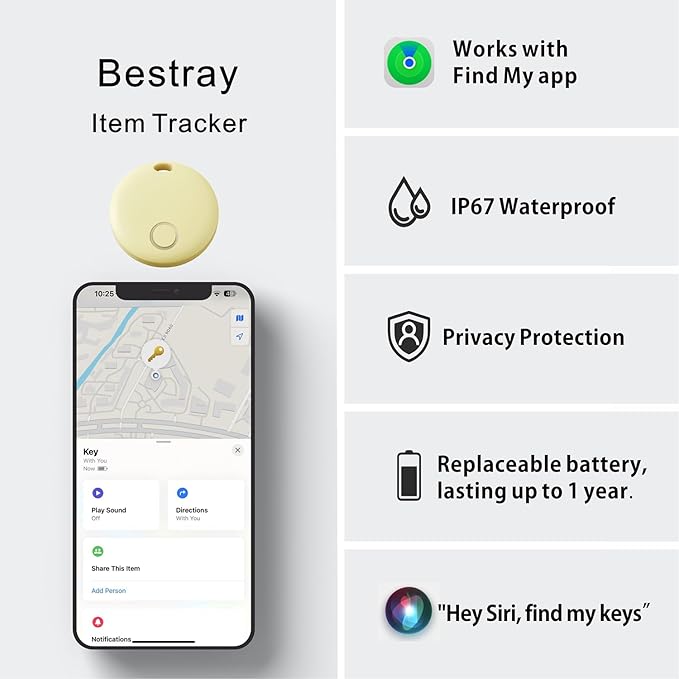 Air Tracker 2 Pack, Smart Bluetooth Tracker Works with Apple Find My (iOS Only), Item Finder Trakcer Tag Locator for Keys, Luggage, Backpack, IP67 Waterproof
