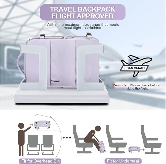 Carry On Backpack Personal Item Travel Backpack For Women Airline/Flight Approved Waterproof Sports Luggage Casual Daypack Small Hiking Backpack Purple