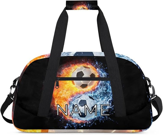 Personalized Kids Duffel Bag for Girls Boys Traveling Soccer Yin Yang Tai Chi Small Sport Gym Bag Custom Overnight Weekender Tote Bag Carry on Teen Dance Bag for Gymnastic Ballet