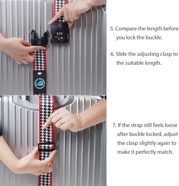 Travelkin Luggage Straps TSA Approved - Adjustable Cross Suitcase Straps with TSA Lock, Reinforced Buckle, Unique Pattern - Secure Heavy Duty Luggage Straps for Travel (Houndstooth)