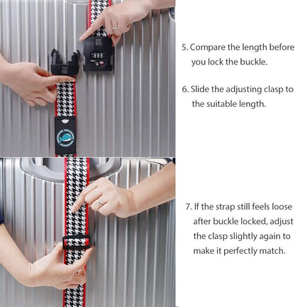 Travelkin Luggage Straps TSA Approved - Adjustable Cross Suitcase Straps with TSA Lock, Reinforced Buckle, Unique Pattern - Secure Heavy Duty Luggage Straps for Travel (Houndstooth)