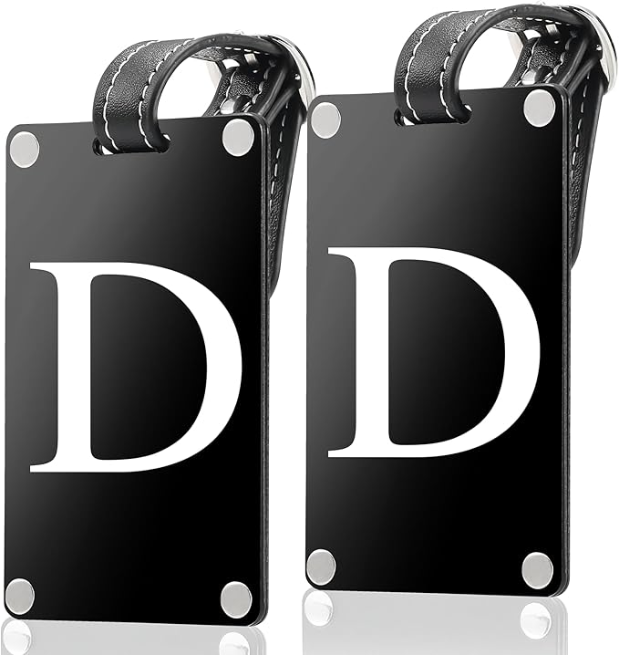 Premium 3-Layer Aluminum Luggage Tags by Fortuna - Easy to Claim, Laser-Engraved, Plastic-Free, and Eco-Friendly Luggage Tag Holders, 2-Pack, Black (D)