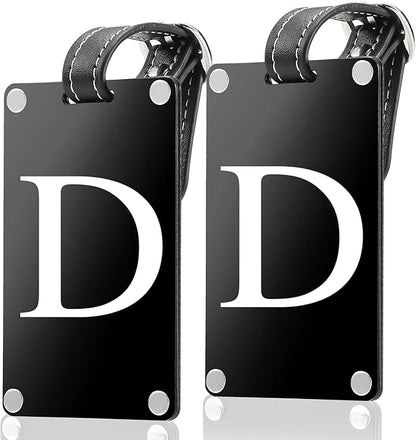 Premium 3-Layer Aluminum Luggage Tags by Fortuna - Easy to Claim, Laser-Engraved, Plastic-Free, and Eco-Friendly Luggage Tag Holders, 2-Pack, Black (D)