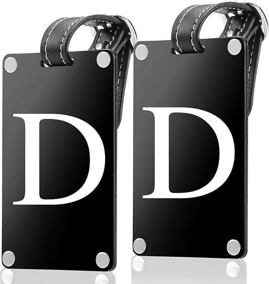 Premium 3-Layer Aluminum Luggage Tags by Fortuna - Easy to Claim, Laser-Engraved, Plastic-Free, and Eco-Friendly Luggage Tag Holders, 2-Pack, Black (D)