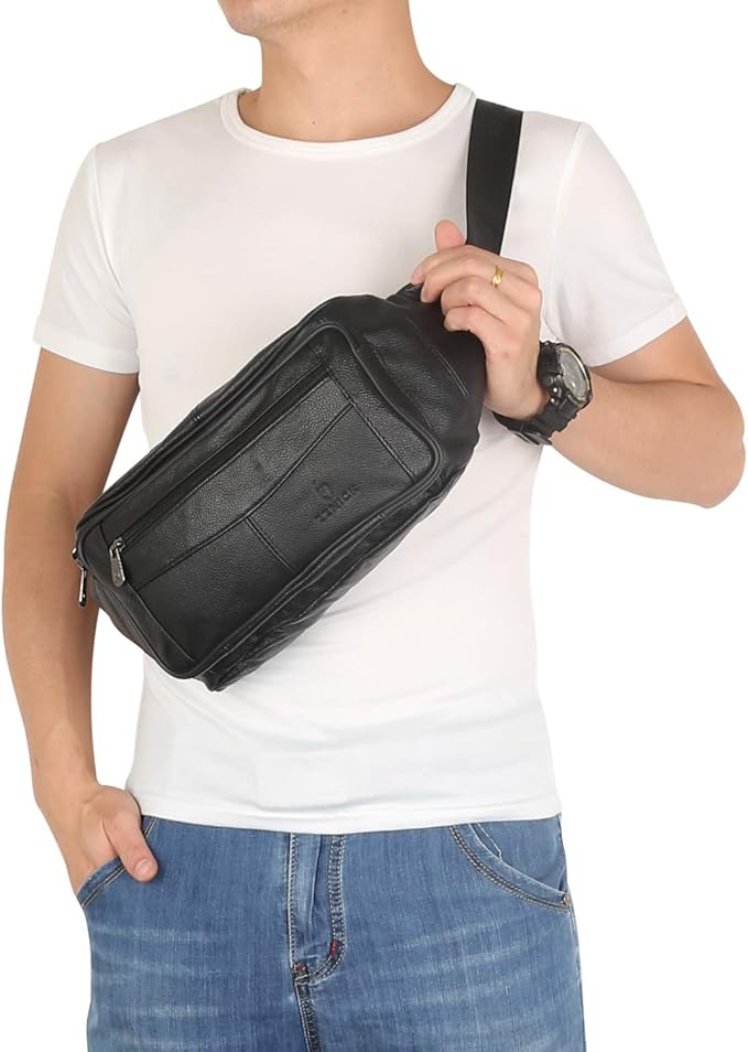 Genuine Leather Fanny Pack/Waist Bag/Organizer with Adjustable Belt, Multiple Pockets For Men and Women