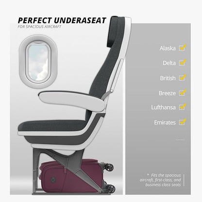 Verage Under Seat Luggage with Wheels, Softside Small Suitcase Spinner Carry On Luggage Bags for Airlines Airplanes Short Trip Men Women (Grape red, 14.5-Inch Plus Underseat)