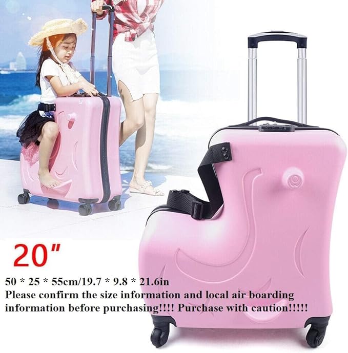 CNCEST 20" Kid's Ride-on Travel Suitcase, Rolling Carry Trolley Luggage with Password Lock, Children's Ride On Trolley Gift (20" Pink)