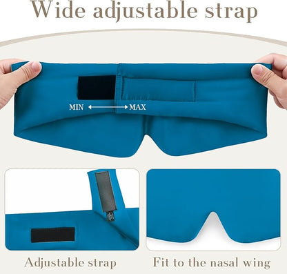 100% Mulberry Silk Sleep Mask Eye Mask for Women Man with Adjustable Band, for Side Sleeper Blackout Sleep Mask for Travel Rest and Office Large Size (Blue)