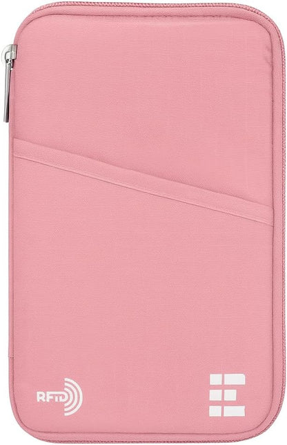 Passport Holder Family up to 6 Passports, Large Passport Wallet and Premium Travel Document Holder Organizer with RFID Anti-Theft Blocking - 7 Bonus RFID Blocking Sleeves - Rose