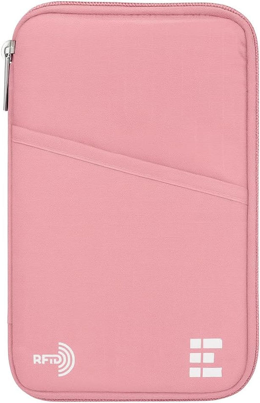 Passport Holder Family up to 6 Passports, Large Passport Wallet and Premium Travel Document Holder Organizer with RFID Anti-Theft Blocking - 7 Bonus RFID Blocking Sleeves - Rose