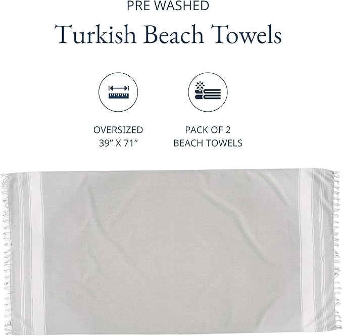 LANE LINEN Extra Large Beach Towels 2 Pack – Oversized 39"x71", Pre-Washed, Quick Dry, Sand-Free & Absorbent Pool Towels, Stylish & Lightweight for Women – Grey