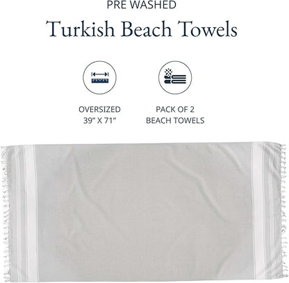 LANE LINEN Extra Large Beach Towels 2 Pack – Oversized 39"x71", Pre-Washed, Quick Dry, Sand-Free & Absorbent Pool Towels, Stylish & Lightweight for Women – Grey