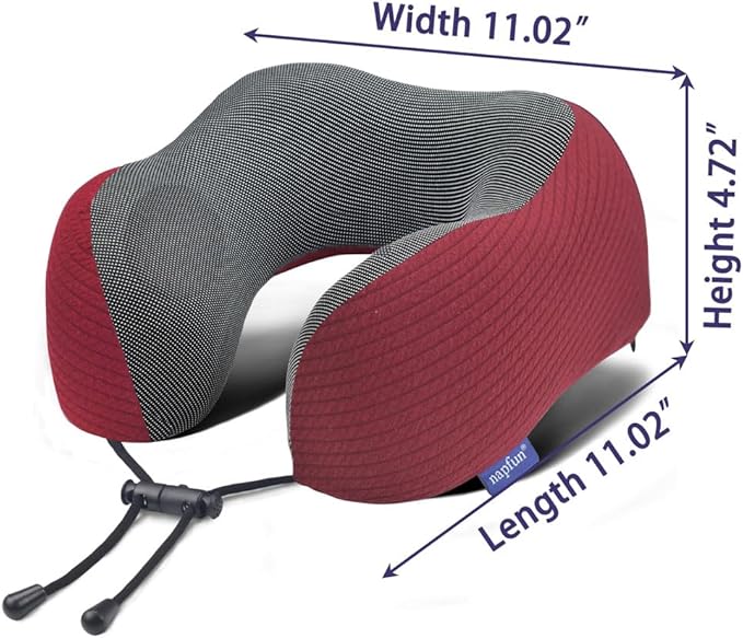 napfun Neck Pillow for Traveling, Upgraded Travel Neck Pillow for Airplane 100% Pure Memory Foam Travel Pillow for Flight Headrest Sleep, Portable Plane Accessories, Luxury Sets (Optional), Wine-Red