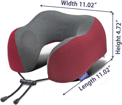 napfun Neck Pillow for Traveling, Upgraded Travel Neck Pillow for Airplane 100% Pure Memory Foam Travel Pillow for Flight Headrest Sleep, Portable Plane Accessories, Luxury Sets (Optional), Wine-Red