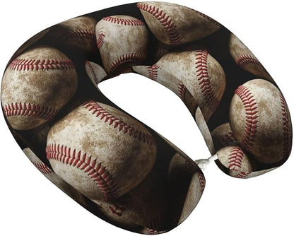 Comfortable Travel Pillow for Pain Relief Sleeping, Memory Foam Airplane Car Neck Pain Pillows Vintage Baseball Ball, Funny Chin Head Support Cushion
