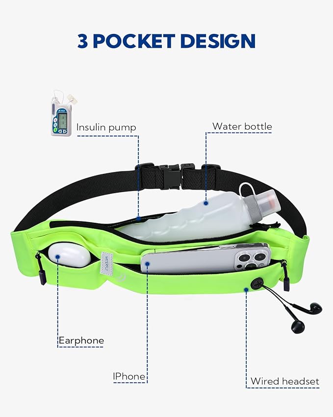 WATERFLY Running Belt Fanny Pack: Runner Marathon Jogging Waist Pack Sport Workout Exercise Fitness Phone Holder Belt for Men Women Jogger Slim Waistband Black