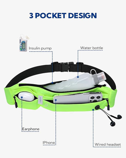 WATERFLY Running Belt Fanny Pack: Runner Marathon Jogging Waist Pack Sport Workout Exercise Fitness Phone Holder Belt for Men Women Jogger Slim Waistband Black