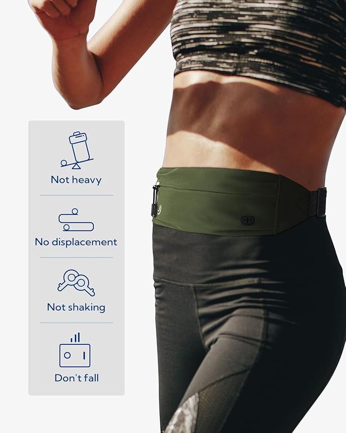 WATERFLY Running Belt Fanny Pack: Runner Marathon Jogging Waist Pack Sport Workout Exercise Fitness Phone Holder Belt for Men Women Jogger Slim Waistband Black