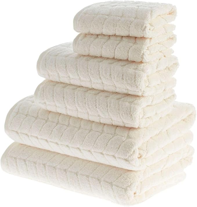 BAGNO MILANO Turkish Cotton Ultra-Soft Plush Absorbent Quick Dry Bathroom Towel Set, Made in Turkey (Cream, 6 pcs Towel Set)