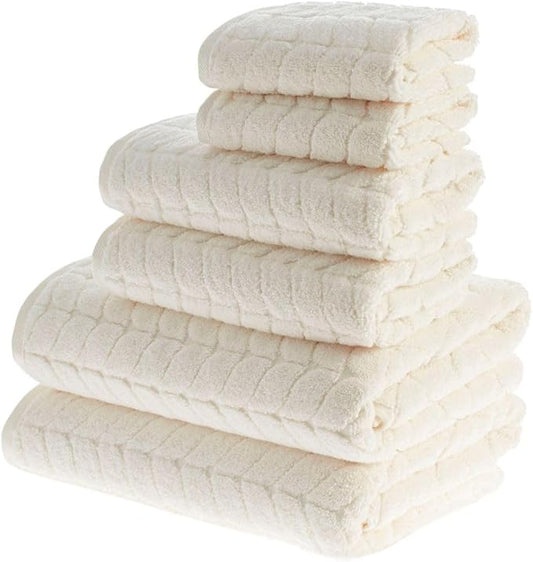 BAGNO MILANO Turkish Cotton Ultra-Soft Plush Absorbent Quick Dry Bathroom Towel Set, Made in Turkey (Cream, 6 pcs Towel Set)