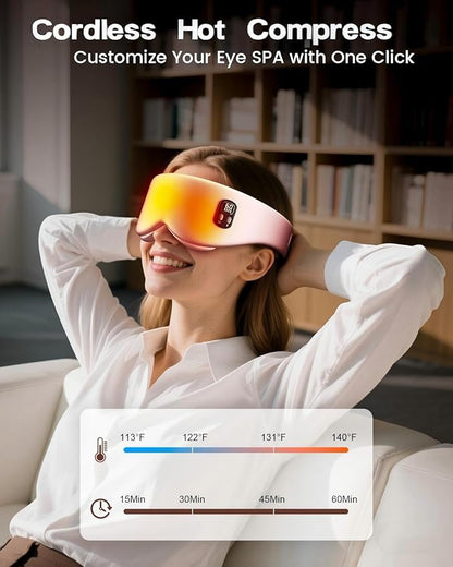 Heated Eye Mask - Cordless Eye Mask for Dry Eyes, Eye Relief, Improved Sleep, Timed Shutdown, 4 Temperature, Washable Eye Heating Pad for Travel, Removable for Cleaning - Rose Pink