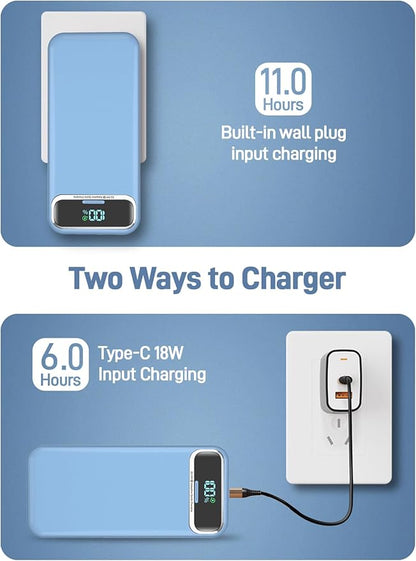 Portable Charger Power Bank with Built in Cables and AC Wall Plug,PD20W&SCP22.5W USB-C Super Fast Charging,20000mAh Travel Phone Charging,LED Display Battery Pack Compatible All iPhone Samsung etc