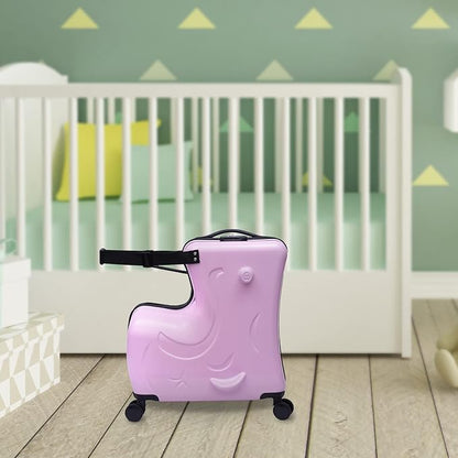 20 Inch Kids Ride-On Suitcase, Horse-Shaped Children's Travel Luggage with 4 TPE Wheels & Password Lock, 66lbs Capacity Carry-On Trolley for Ages 3-6 (Pink)