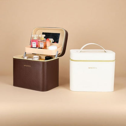 Luxury makeup box, Portable leather hard cosmetic case with mirror, cosmetic case organizer,Professional train case for women adults. (Yellow)