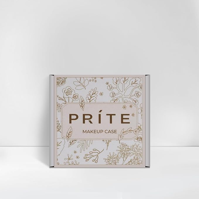 Prite Small Makeup Bag for Women Portable Clear Makeup Bag Cute Mini Waterproof Travel Cosmetic Bag with Gold Zipper for Car Essentials(Beige)