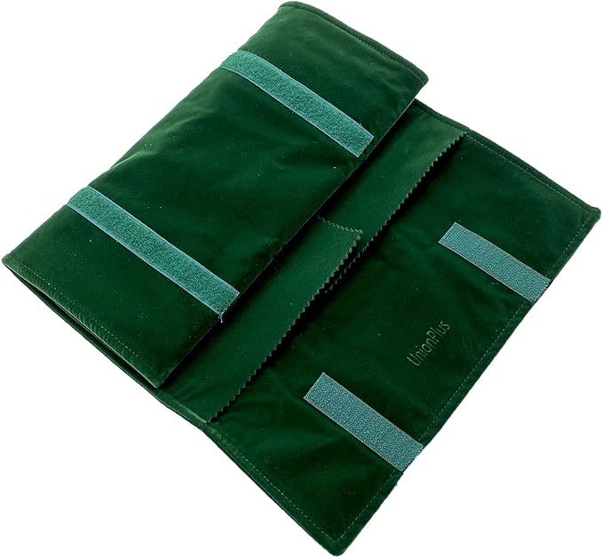 UnionPlus Velvet Jewelry Case Roll Bag for Necklace Bracelet Earrings Rings Multi-compartments, Great Jewelry Organizer for Travel, Blackish Green