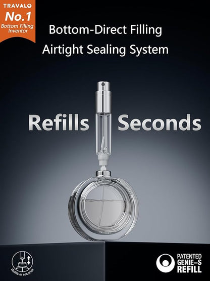 Refillable Perfume Atomizer, Bottom Filling Fragrances Perfume Bottle, Mini Cologne Dispenser, Travel sized, Portable Sprayer for Women Men, Gift (ESSENTI, SILVER)