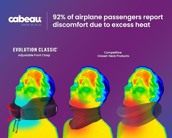 Cabeau Neck Pillow for Airplane Travel – Evolution Classic – Memory Foam U Shaped Design – Supportive for Sleeping with Adjustable Support Clasp (Midnight Black)