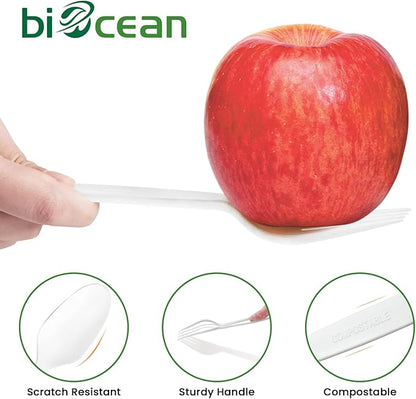 Extra Heavyduty Compostable Cutlery Set No Plastic Forks Spoons Knives Disposable Utensils Biodegradable Fork Eco Friendly Silverware Serving Flatware for Party,BBQ,Daily Use,Events,Picnic