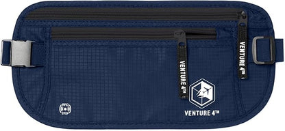 VENTURE 4TH Travel Money Belt - Slim Passport Holder RFID Blocking Travel Pouch to Protect Cash, Credit Cards and Travel Documents (Navy Blue)