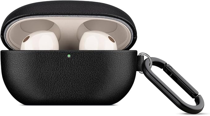 LOPIE Leather Case Compatible with WF-1000XM5, Handcrafted Fully-Wrapped Nappa Leather Case for Sony Earbuds WF1000XM5 Cover (2023), Protective Hard Cover with Keychain for Women/Men- Black