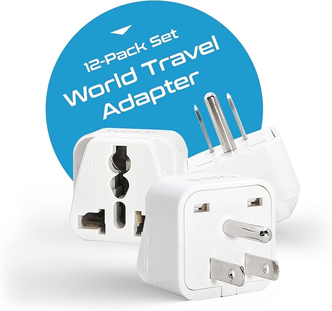 Ceptics Travel Adapter with Types A-M Plugs, Travel Plug Adapter Set Compatible with Power Sockets in All Continents, Compact World International Plug Adaptor Kit, Set of 12,GP-12PK