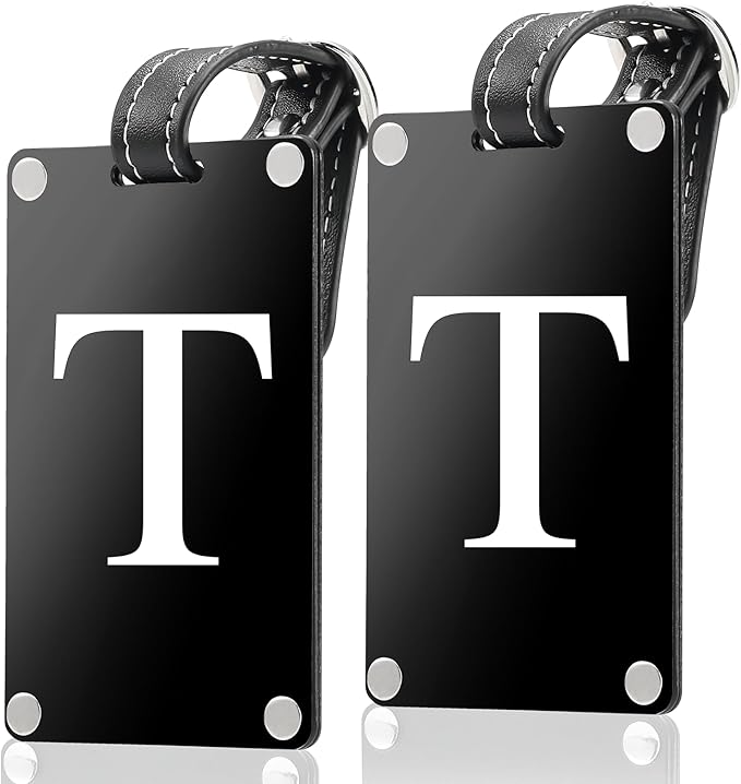 Premium 3-Layer Aluminum Luggage Tags by Fortuna - Easy to Claim, Laser-Engraved, Plastic-Free, and Eco-Friendly Luggage Tag Holders, 2-Pack, Black (T)