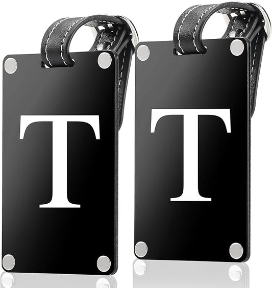 Premium 3-Layer Aluminum Luggage Tags by Fortuna - Easy to Claim, Laser-Engraved, Plastic-Free, and Eco-Friendly Luggage Tag Holders, 2-Pack, Black (T)