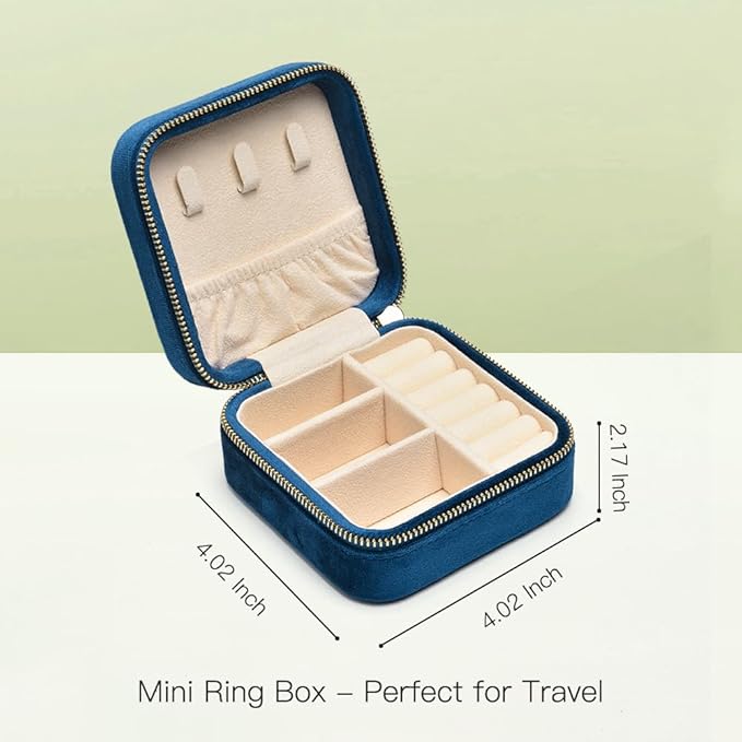 TAIMY Plush Velvet Travel Jewelry Box, Small Travel Jewelry Case, Portable Mini Jewelry Travel Organizer Boxes for Rings Earrings Necklaces Bracelets(Navy Blue,No Mirror)