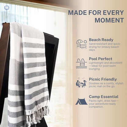 Cotton Turkish Beach Towel with Towels Oversized 36"x72" Pool Absorbent Extra Large Quick Dry Sand Travel Towel (Mélange Drift, 2 Pack)