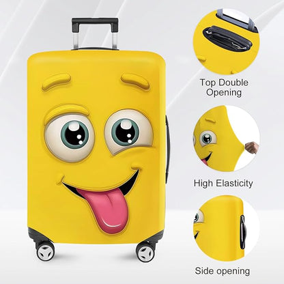 ANNA QUEEN Cut Funny Emoticons Yellow Luggage Cover Washable Suitcase Protector Suitcase Cover Anti-Scratch,Stretchable Fit for 18-32Inch Luggage,Travel Bag Cover L(fits 26-28Inch suitcase)