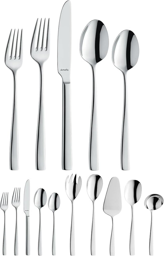 Amefa Martin 45-Piece Flatware, Set for 8 – Stainless Steel Silverware with Polished Mirror Finish, Ergonomic Handles, Rust-Resistant Cutlery Featuring Forks, Knives, Spoons, Salad Forks & Teaspoons