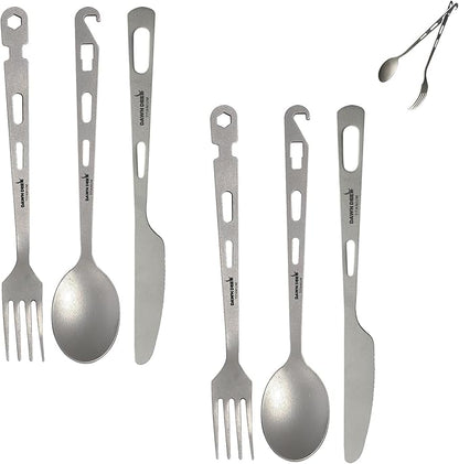 Titanium Fork Spoon Knife Set - Camping Tongs | Ultralight Backpacking Utensils, Travel Cutlery Set, Heat-Resistant & Rustproof, Hiking Survival Gear ((Knife+ Fork+ Spoon)* 2)