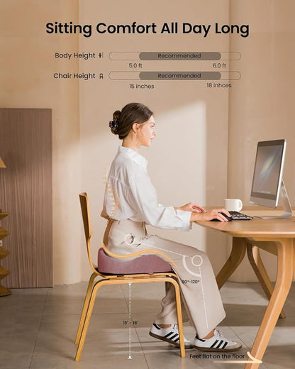 ProtoArc Seat Cushion, Office Chair Cushion for Sciatica, Coccyx Cushion, Ergonomic Memory Foam Seat Cushion for Car, Home, Pressure Relief Pad for Hip, Tailbone, All Day Comfort - Pink