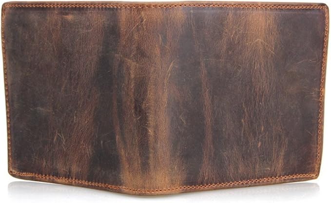 Genuine Leather Wallet for Men Handmade Vintage Italian Bifold Large Capacity RFID Blocking with Zipper (Dark Brown)