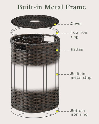 Laundry Basket with Lid Round Rattan Laundry Hamper with Lid and Handles 29.1 Gal (110 L) Handwoven Woven Basket with Removable Bags and 2 Mesh Bags for Bathroom Living Room Brown