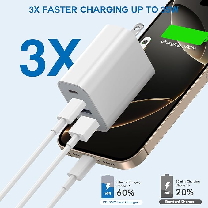 35W Apple iPhone 17 16 Pro Adapter,3Pack 4-Port Quick Charger Block USB C MultiPort PD Plug Adapter+QC Double Type C Adapter Fast Charging for iPhone 17 Air/17 Pro Max/16e/15/15 Pro/14/13/12/11/X/iPad
