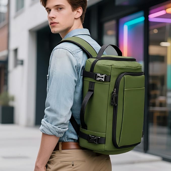Carry On Travel Backpack with Shoe Compartment Flight Approved Laptop Backpack Expandable Work Business Backpack for Women Men Casual Daypack, Dark Green
