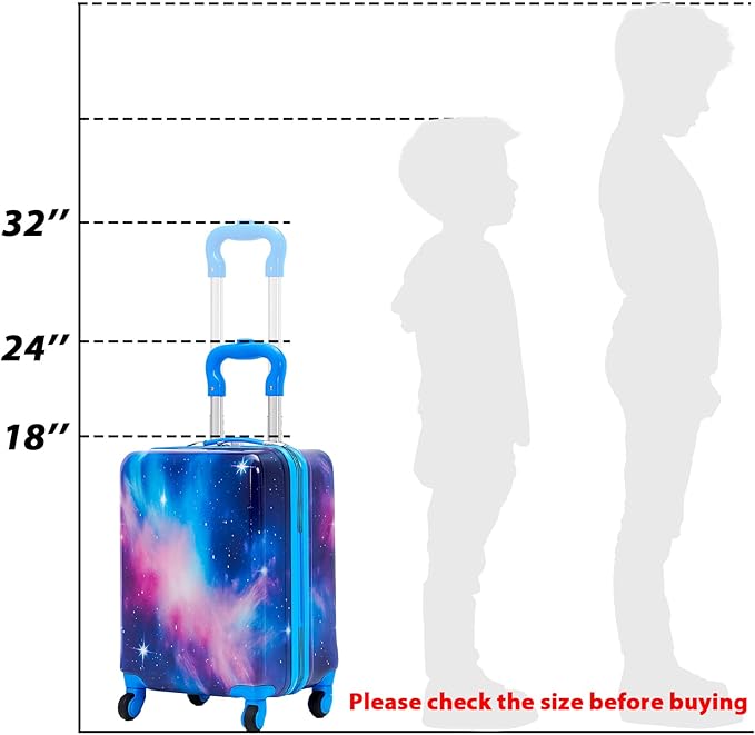 Redbaker 6 Pcs Kids Luggage Set 17 Inch Kids Rolling Luggage Double Pattern Suitcase for Girls Boys School Gift(Blue Purple,17 Inch,Starry Sky Style)